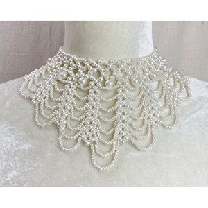 Faux Pearl Beaded Collar Necklace RGB